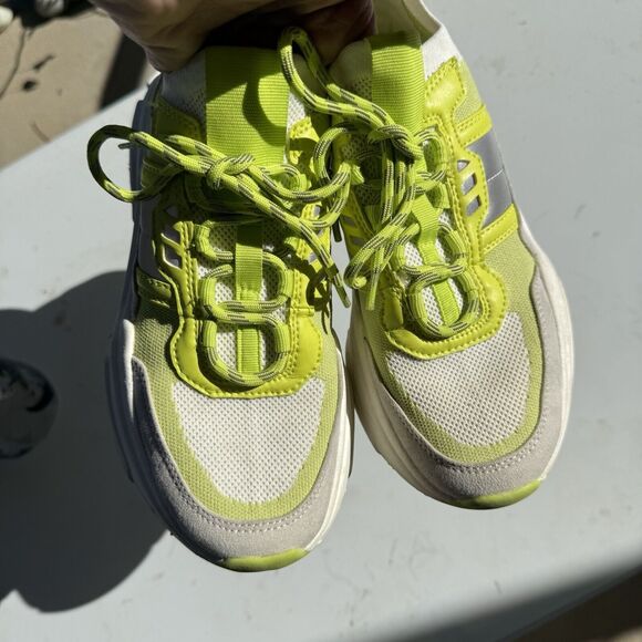 H&M Womens Sz 6 Neon Green Highlighter Lace Up Chunky Style Trainers Sneakers - Picture 5 of 7